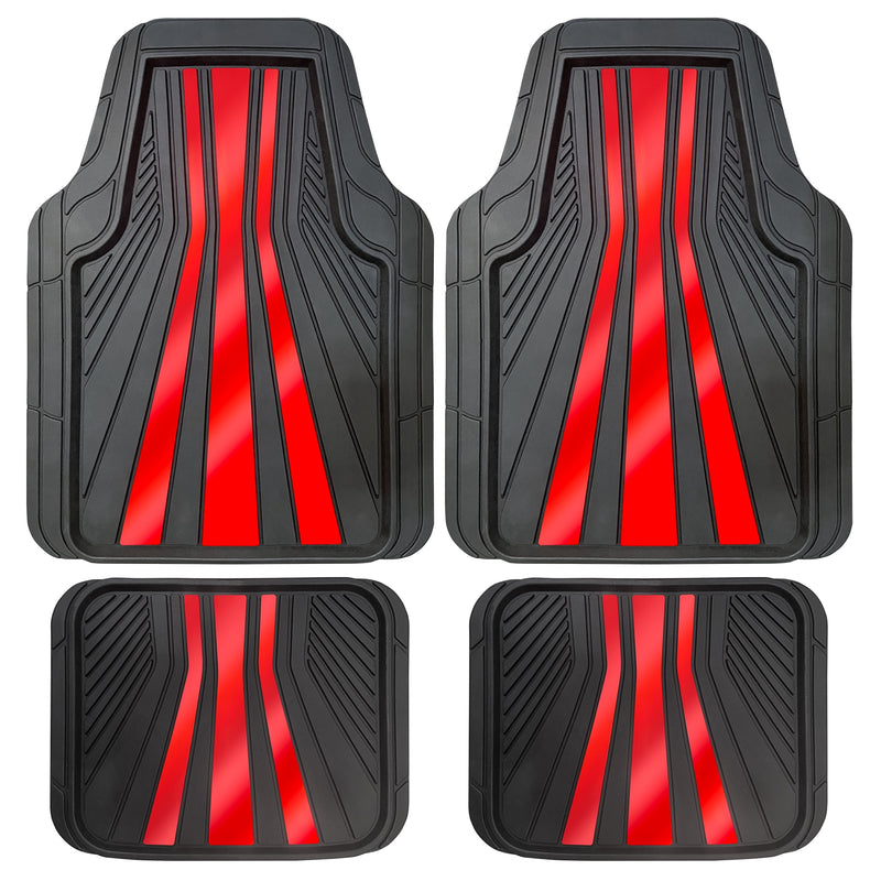 Auto Drive 4-Piece Black & Red All-Weather Rubber Floor Mat Set – Heavy Duty Universal Trim-to-Fit Car, Suv & Truck Mats