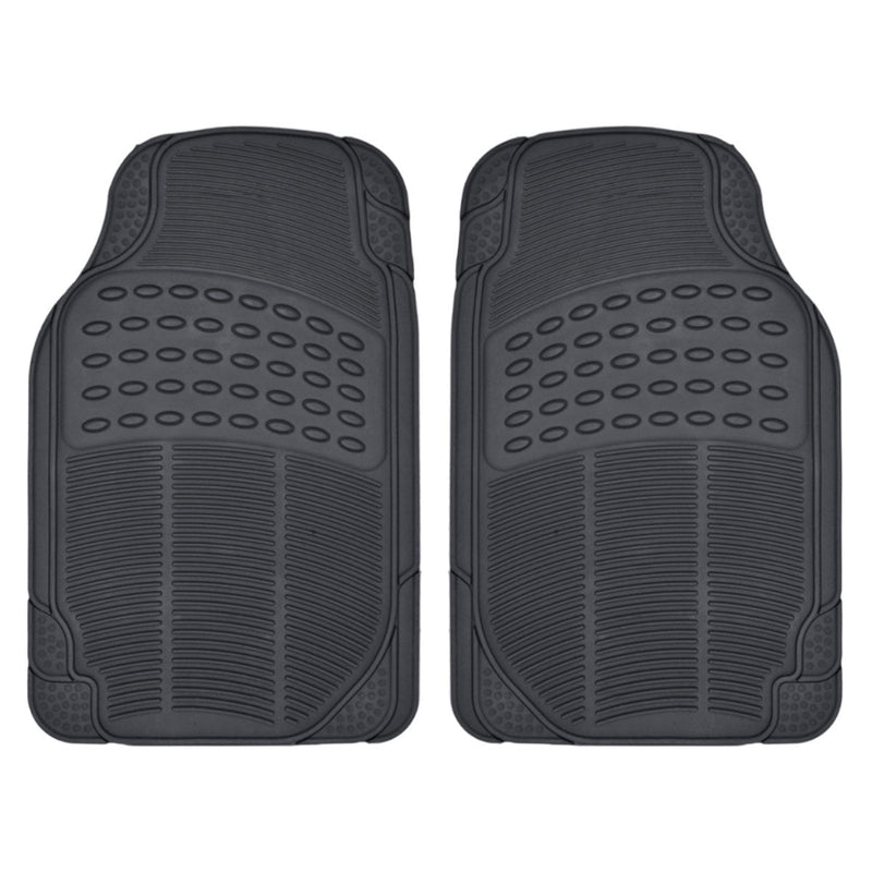 BDK ProLiner Front Rubber Car Floor Mats, 2-Piece All-Weather Capture Ridges, Universal Trim-to-Fit Heavy Duty, for Car Truck SUV Van, Black