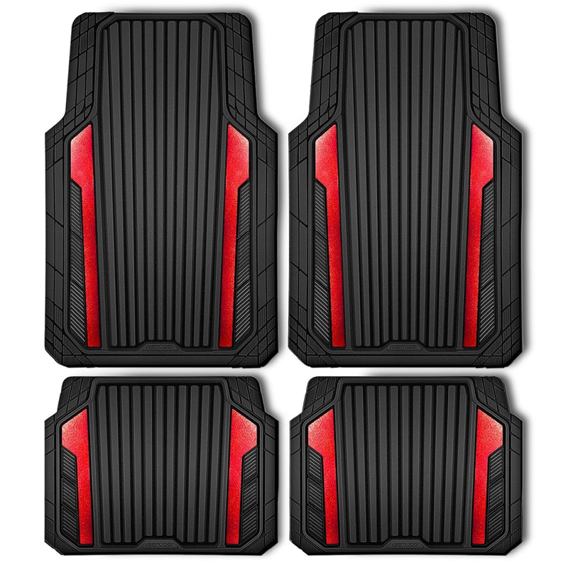CAR GRAND Heavy Duty Rubber Car Floor Mats, Deep Dish Car Mats All Weather, Universal Trim-to Fit Automotive Floor Mats for Car SUV Truck Van, Durable Floor Liners waterproof anti-slip Black Red