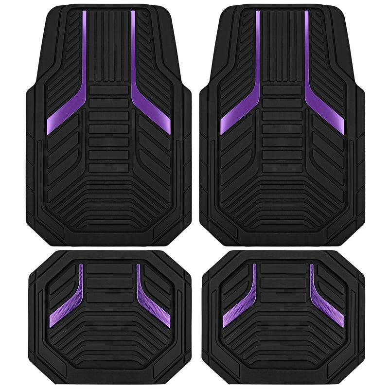 Road Comforts Heavy Duty Rubber Floor Mats Purple Aluminum Film Car Mats Set, Front and Rear Car Mats